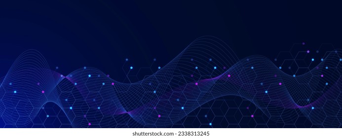 Modern digital technology background with hexagons patter, dots and lines. Molecular structure, network connection and communication. Science and technology concept. Vector illustration.