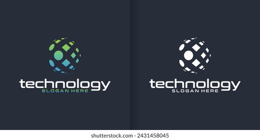modern digital technology, data globe technology logo design inspiration template