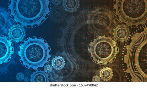 Modern Digital Technology Gears wheel and Cock with Circuit Line Background.