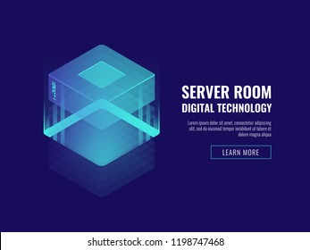 Modern digital technology icon isometric, server room, data exchange, database concept vector illustration