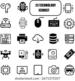 Modern digital technology icons set featuring gadgets and devices for various applications