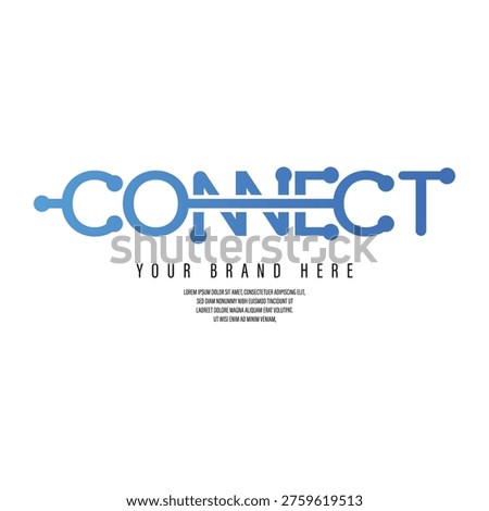 Modern digital technology logo with connection circuit nodes for global network communication and corporate branding identity