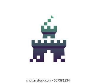 Modern Digital Technology Logo Symbol - Game Developer Pixel Castle Symbol