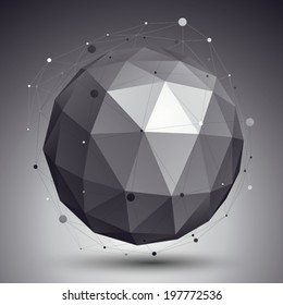 Modern digital technology style, abstract unusual background, vector tech complicated 3d sphere placed over contrast backdrop.
