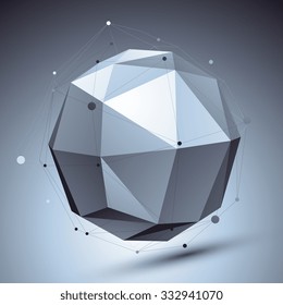 Modern digital technology style, abstract background with spherical figure and asymmetric wireframes, vector tech complicated 3d object placed over contrast backdrop.