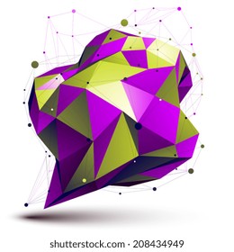 Modern digital technology style. Purple abstract unusual asymmetric figure isolated on white background, colorful vector technology complicated 3d object.