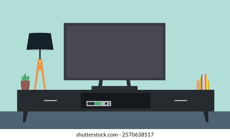 Modern Digital Television on Table in the Living Room at Home