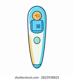 A modern digital thermometer displaying a temperature of 38 degrees, used for accurate body temperature readings in medical and health settings.