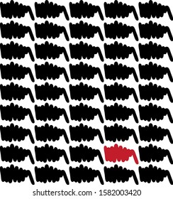 Modern digital vector abstract black doodle, pattern with with a bright red leading accent, in the Scandinavian style, for textiles and wallpaper