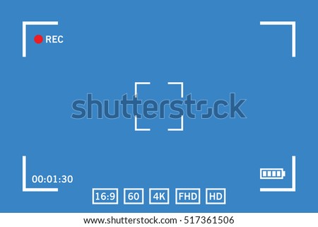 Modern digital video camera focusing screen isolated on blue background