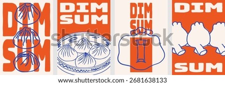 Modern dim sum poster set with bold orange and blue colors