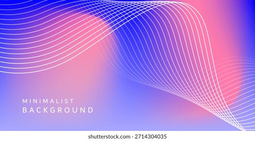 Ein moderner und dimensionaler, minimalistischer Design-Hintergrund, der dünne, weiße, gekrümmte Linien auf einem blau-rosa-orangefarbenen Farbverlauf-Hintergrund verwendet, um eine warme, aber kühle Atmosphäre zu schaffen, die Frische betont.