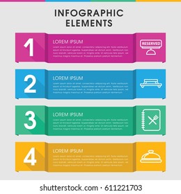 Modern dining infographic template. infographic design with dining icons includes dish, menu, reserved. can be used for presentation, diagram, annual report, web design. 