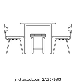 Moderno juego de comedor con cuatro sillas y dos taburetes, con asientos mixtos, líneas limpias y proporciones equilibradas para interiores de comedor contemporáneos flexibles y funcionales.