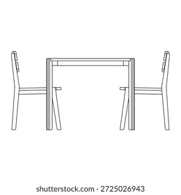 Moderno juego de comedor con una mesa cuadrada y dos sillas, que se muestra en proporción lineal limpia, con estructura minimalista y geometría equilibrada para interiores de comedor contemporáneos.