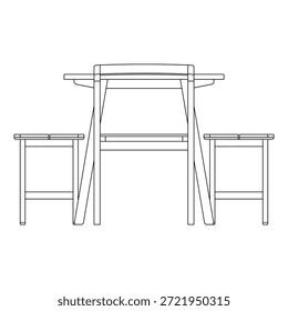 Moderno juego de comedor con dos bancos y dos sillas, con asientos mixtos, líneas limpias y proporciones equilibradas para interiores de comedor contemporáneos flexibles.