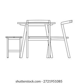 Moderno juego de comedor con dos bancos, con líneas limpias, geometría simple y proporciones equilibradas para interiores de comedor minimalistas.