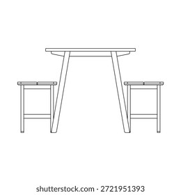 Moderno juego de comedor con dos bancos, con líneas limpias, geometría simple y proporciones equilibradas para interiores de comedor minimalistas.