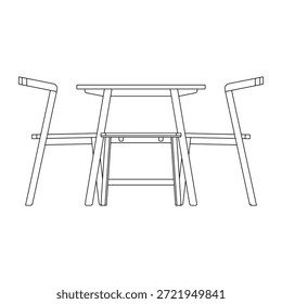 Moderno juego de comedor con dos sillas y dos taburetes, con asientos mixtos, líneas limpias y proporciones equilibradas para interiores de comedor contemporáneos flexibles.