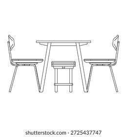 Moderno juego de comedor con dos sillas y dos taburetes, con asientos mixtos, líneas limpias y proporciones equilibradas para interiores flexibles del comedor