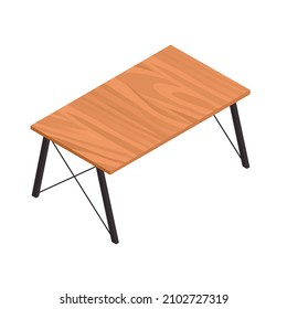 Modern dinner table in loft style with wooden top and metal legs 3d isometric vector illustration