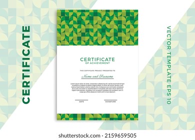 Modern diploma vertical template for graduation or course completion. Elegant design of certificate of appreciation with greenery geometric pattern. Vector background EPS 10