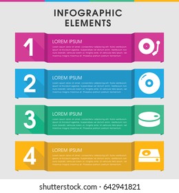 Modern disc infographic template. infographic design with disc icons includes dvd player, gramophone. can be used for presentation, diagram, annual report, web design.