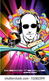 Modern Disco Event Background with Music Elements and rainbow colours