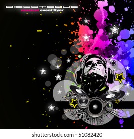 Modern Disco Event Background with Music Elements and rainbow colours