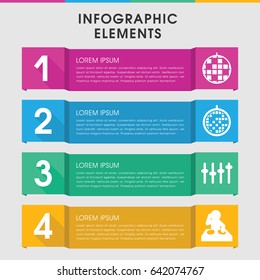 Modern disco infographic template. infographic design with disco icons includes equalizer, disco ball. can be used for presentation, diagram, annual report, web design.