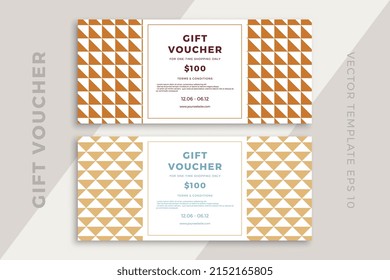 Modern discount coupon or certificate mockup with artistic geometric pattern. Trendy abstract gift card templates. Clean and simple vector editable background with sample text. EPS10