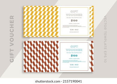 Modern discount coupon or certificate template with artistic geometric pattern. Trendy creative gift card mockup. Clean and simple vector editable background with sample text. EPS10