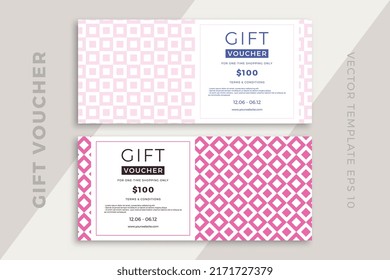 Modern discount coupon or certificate template with artistic geometric pattern. Trendy creative gift card mockup. Clean and simple vector editable background with sample text. EPS10