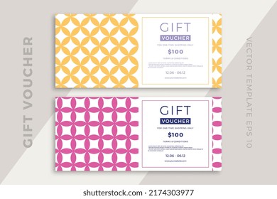 Modern discount coupon or certificate template with artistic geometric pattern. Trendy creative gift card mockup. Clean and simple vector editable background with sample text. EPS10