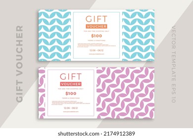 Modern discount coupon or certificate template with artistic geometric pattern. Trendy creative gift card mockup. Clean and simple vector editable background with sample text. EPS10