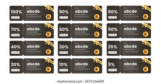 Modern Discount Voucher Template Set – Gift Coupon, Promo Ticket, Shopping Offer Card Design with Percentage Discounts