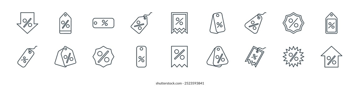 Perfecto para diseños de interfaz de usuario lineal con descuento de Vector, descuento, descuento y más iconos para App móviles y de Web.