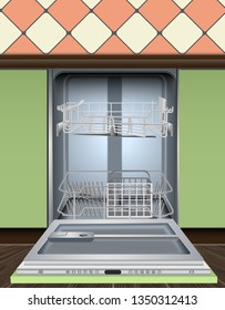 Modern dishwasher machine icon. Realistic illustration of modern dishwasher machine vector icon for web design isolated on white background
