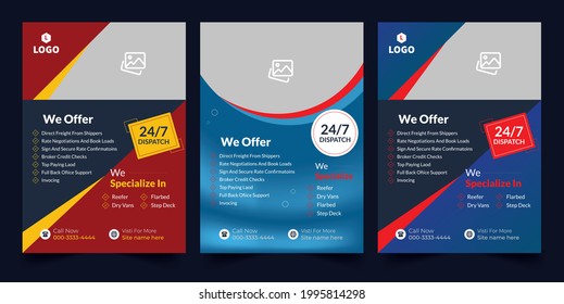 modern dispatch logistics and trucks freight flyer, Trucking advertising flyers for business promotion, transportation and Delivery service flyer template