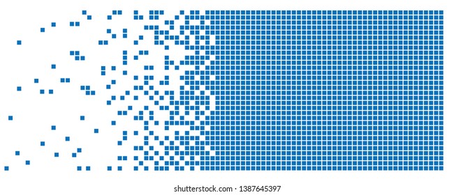 Modern Dispersed filled rectangle dotted vector (Blue version)-  Square pixels are arranged into dissipated building brick shape