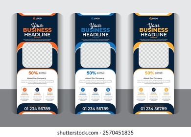 Modern display banner design, creative colorful Business roll up banner template set, pull up, display banner, x-banner vector, flag-banner design, with 3 color variation
