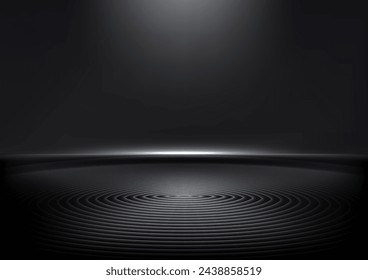 Modern display on a black ripple surface with lighting effect on dark background, enhancing contrast and spotlighting your centerpiece for maximum impact. Vector illustration