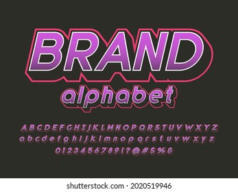 Modern display style alphabet design with uppercase, lowercase, numbers and symbols