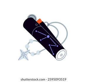 Modern disposable fluid lighter to fire cigarette, burning. Design of plastic equipment, tool for smoking. Gas accessory with keychain, pattern. Flat isolated vector illustration on white background