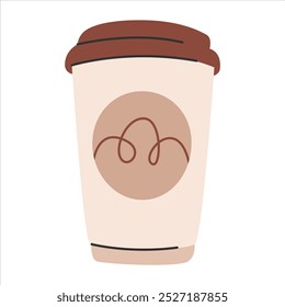 Taza desechable moderna en estilo doodle. Vector de elemento de diseño de taza de papel de café. Símbolo de taza para llevar de moda lindo aislado en fondo blanco. Ilustración vectorial EPS10.