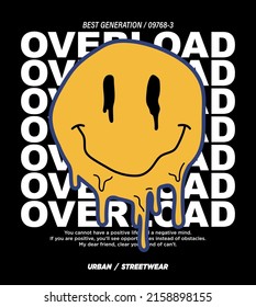 Modern Distorted Melting Smiling Face Smiley Emoji Illustration Print With Slogan For Graphic Tee T Shirt Or Sticker Poster - Vector