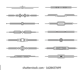 Modern dividers vector set of geometric lines for page decor, art border and frame design, black stripes collection on white background