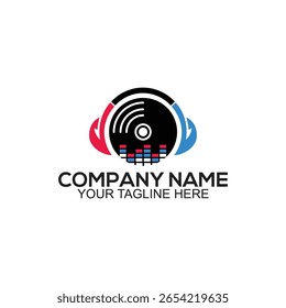 Moderno DJ Music Logo Headphone e ícone de gravação de vinil para estúdio e entretenimento