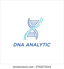 Logotipo analítico de ADN moderno con símbolo de hélice genética azul que representa la investigación molecular Biotecnología Análisis de datos de Ciencia del genoma y concepto innovador de bioinformática