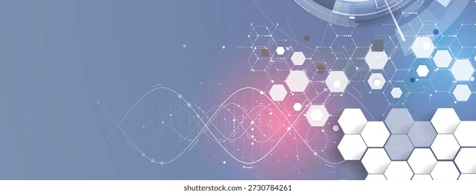 Diseño de ADN moderno, vías neuronales, hebras moleculares, fondo de biotecnología